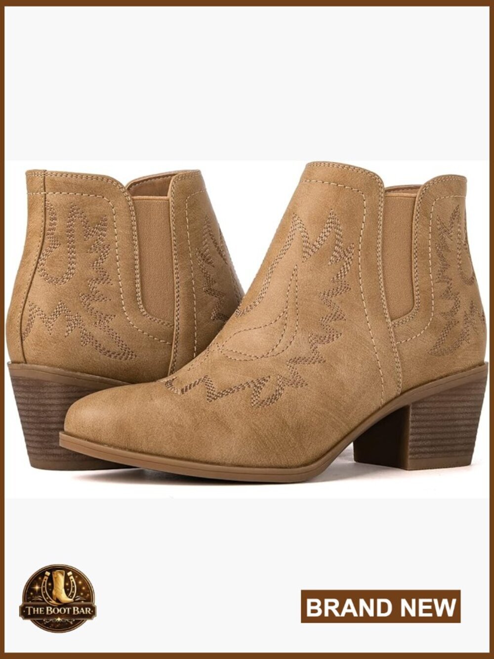 Women's Western Ankle Boots Pull On Low Heel Vegan Leather Cowgirl Boots